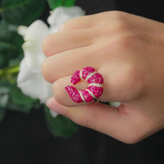 Sterling Silver 925 Sapphire & Ruby Cocktail Ring with Diamond Accents
