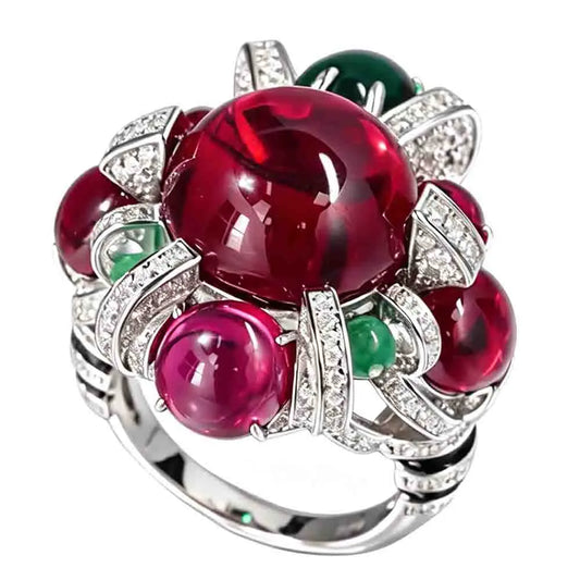 Vintage 925 Sterling Silver Ring with Sapphire, Ruby & Diamond Gemstones