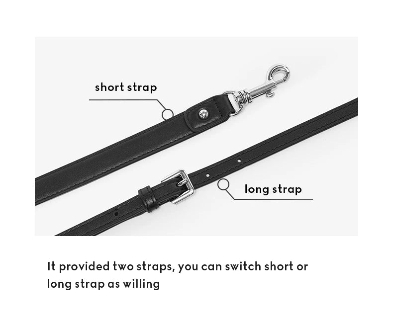 Black dog leash with short and long strap options