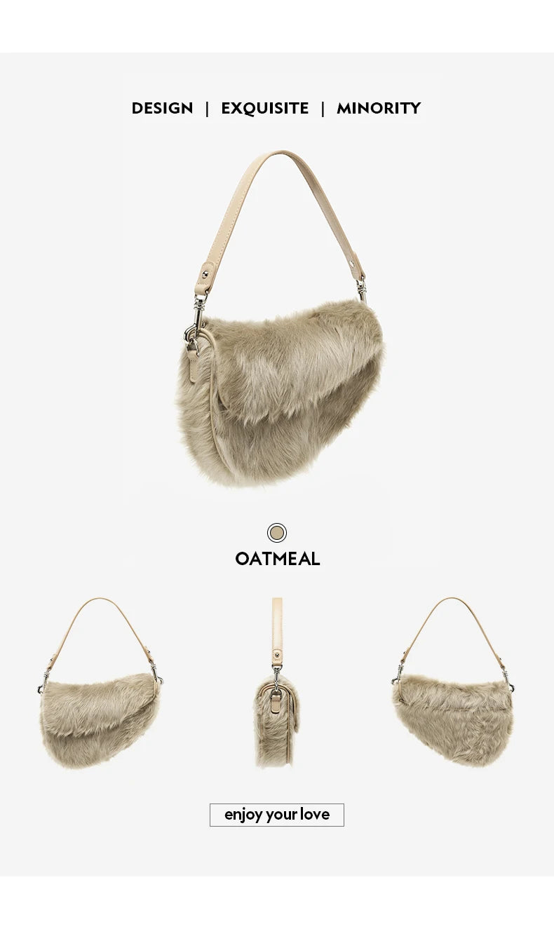 Furry shoulder bag with strap
