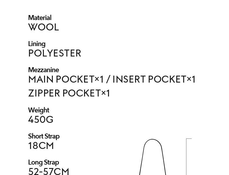 Product specifications including material, lining