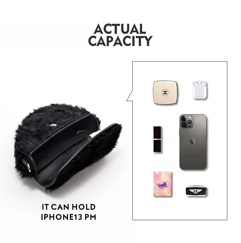 Black fur clutch with capacity